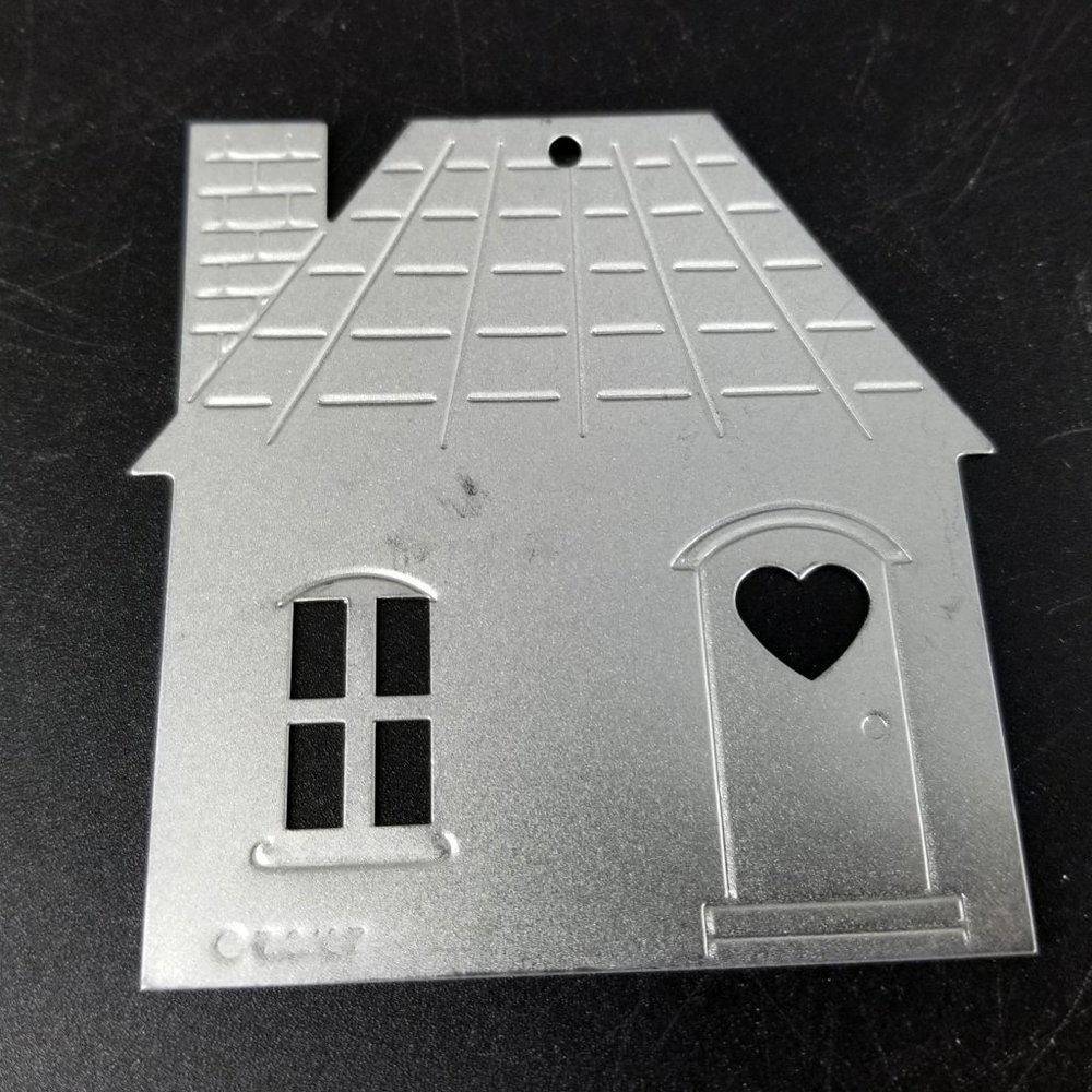 Vint Christmas Tree Ornament House Cottage Metal Punch Tin Die Cut 1987 Silver